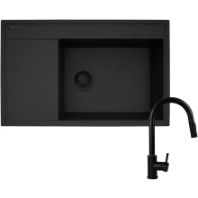 Zestaw granitowy Pyramis Zlewozmywak Camea (79x50) 1B 1D R Black Edition + Bateria Idea Volcano