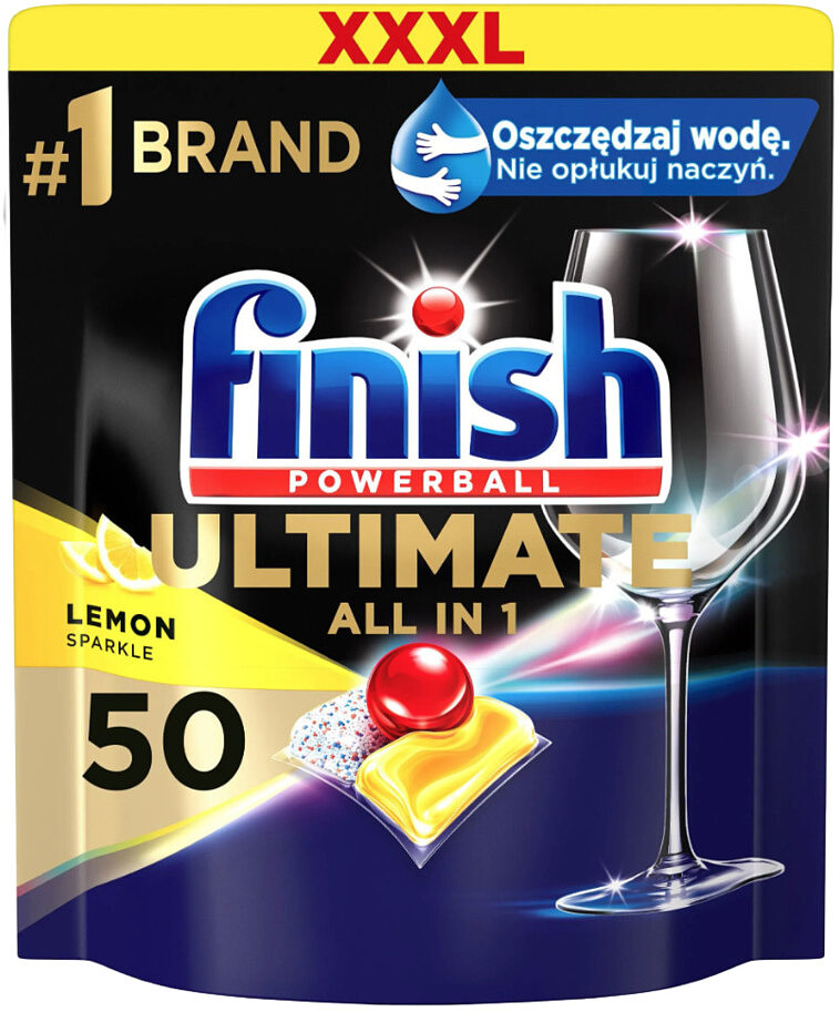 kapsulki do zmywarek finish ultimate 50 cytrynowe front