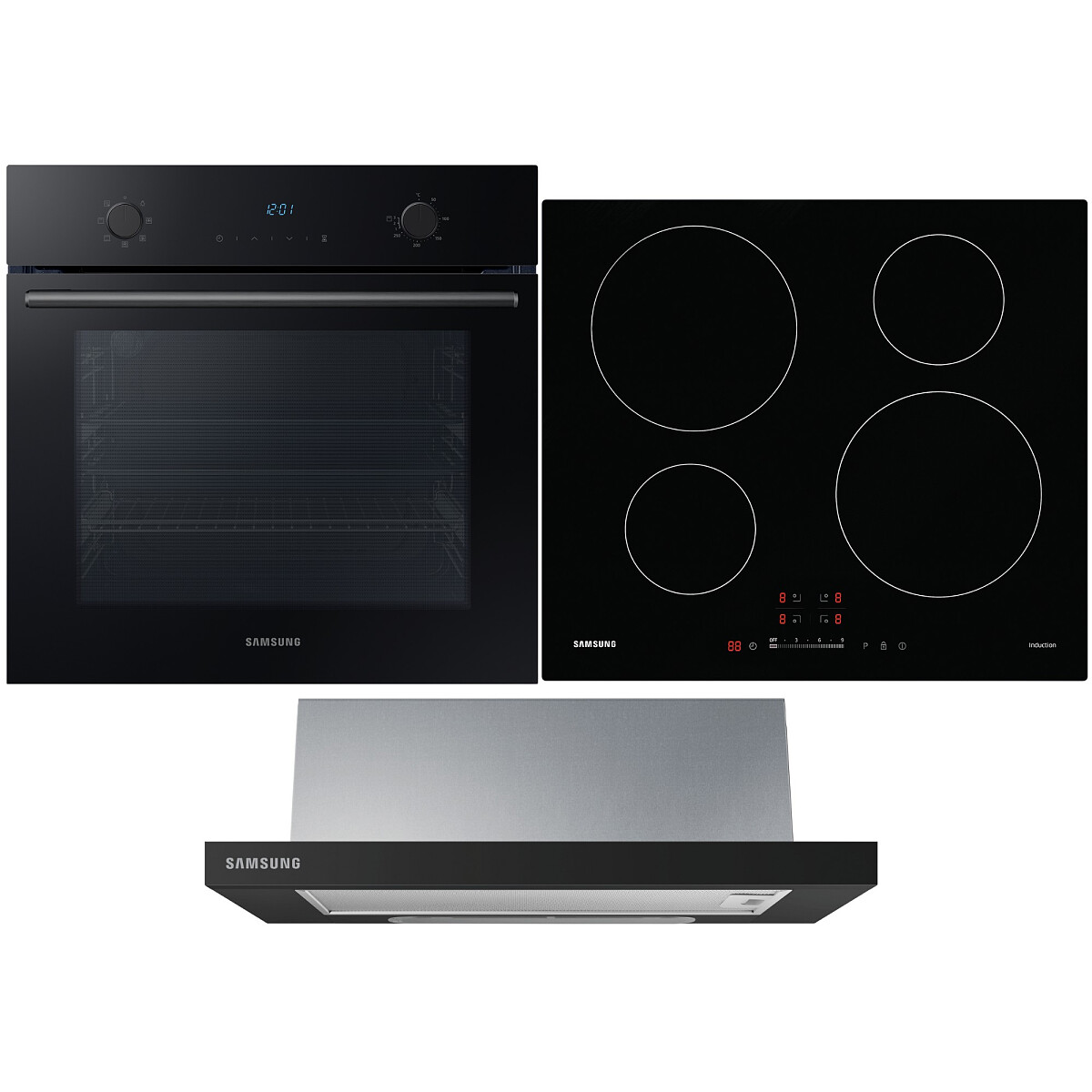 zestaw agd do zabudowy samsung piekarnik elektryczny nv68a1145ck plyta indukcyjna nv64h37070k okap teleskopowy nk24m1030ib glowne