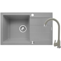 Zestaw granitowy Pyramis Zlewozmywak Sparta Plus 78x48 1B1D + Bateria Lungo Szary beton