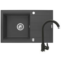 Zestaw granitowy Pyramis Zlewozmywak Sparta Plus Lux 78x48 1B1D + Bateria Lungo Karbon