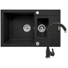 Zestaw granitowy Pyramis Zlewozmywak Sparta Plus 78x48 1 1/2B 1D + Bateria Lungo Karbon