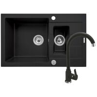 Zestaw granitowy Pyramis Zlewozmywak Sparta Plus 78x48 1 1/2B 1D + Bateria Lungo Karbon