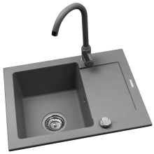 Zestaw granitowy Pyramis Zlewozmywak Sparta Mini 56x44 1B1D + Bateria Lungo Szary beton