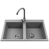 Zestaw granitowy Pyramis Zlewozmywak Sparta 78x48 2B + Bateria Lungo Szary beton
