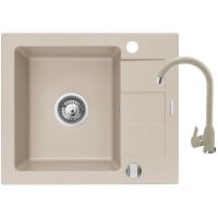 Zestaw granitowy Pyramis Zlewozmywak Sparta Mini 56x44 1B1D + Bateria Lungo Beż piaskowy