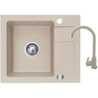 Zestaw granitowy Pyramis Zlewozmywak Sparta Mini 56x44 1B1D + Bateria Lungo Beż piaskowy