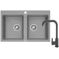 Zestaw granitowy Pyramis Zlewozmywak Sparta 78x48 2B + Bateria Silvio Szary beton