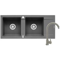 Zestaw granitowy Pyramis Zlewozmywak Mido 116x50 2B1D + Bateria Lungo Szary beton