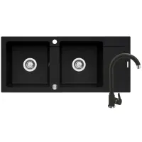 Zestaw granitowy Pyramis Zlewozmywak Mido 116x50 2B1D + Bateria Lungo Karbon