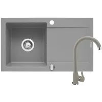 Zestaw granitowy Pyramis Zlewozmywak Mido 76x44 1B1D + Bateria Lungo Szary beton