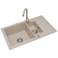 Zestaw granitowy Pyramis Zlewozmywak Korfu 78x46 1 1/2B 1D + Bateria Bello Beż piaskowy