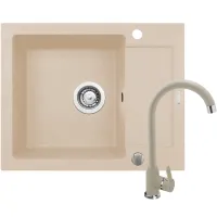 Zestaw granitowy Pyramis Zlewozmywak Mido 62x50 1B1D + Bateria Lungo Beż piaskowy