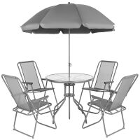 Zestaw mebli ogrodowych Saska Garden Stół + 4 krzesła + Parasol Ciemny Szary