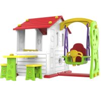 Domek ogrodowy dla dzieci Ramiz 3w1 z Huśtawką Czerwony dach