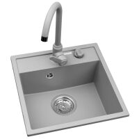 Zestaw granitowy Pyramis Zlewozmywak Camea Mini 40x40 1B + Bateria Lungo Szary beton