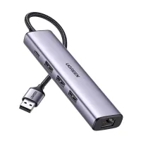 Adapter Ugreen CM475 5w1 USB-A do 3xUSB 3.0 + RJ45 + USB-C Srebrny