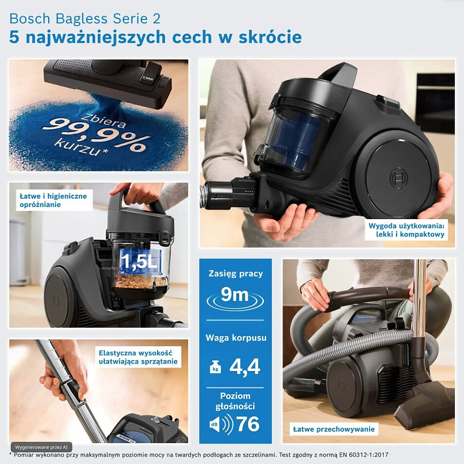 odkurzacz bezworkowy bosch serie 2 bgs05ba2th opis
