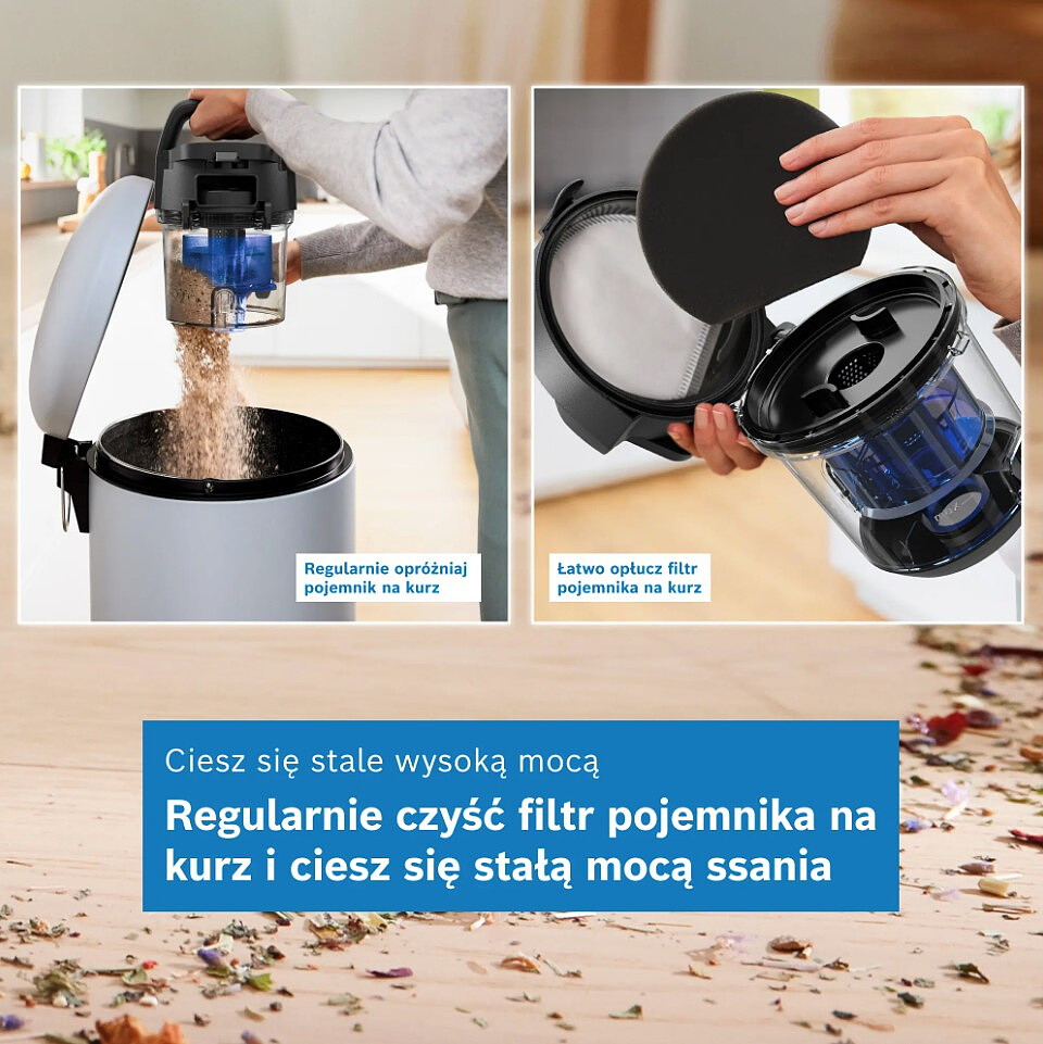 odkurzacz bezworkowy bosch serie 2 bgs05wh2h pojemnik
