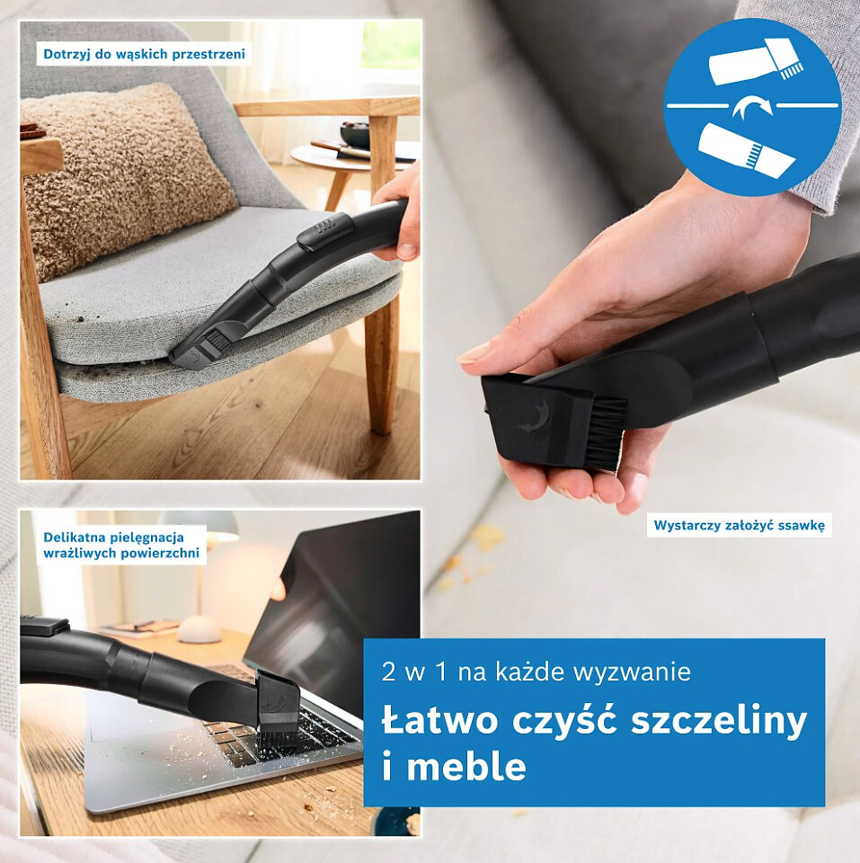 odkurzacz bezworkowy bosch serie 2 bgs05wh2h koncowki