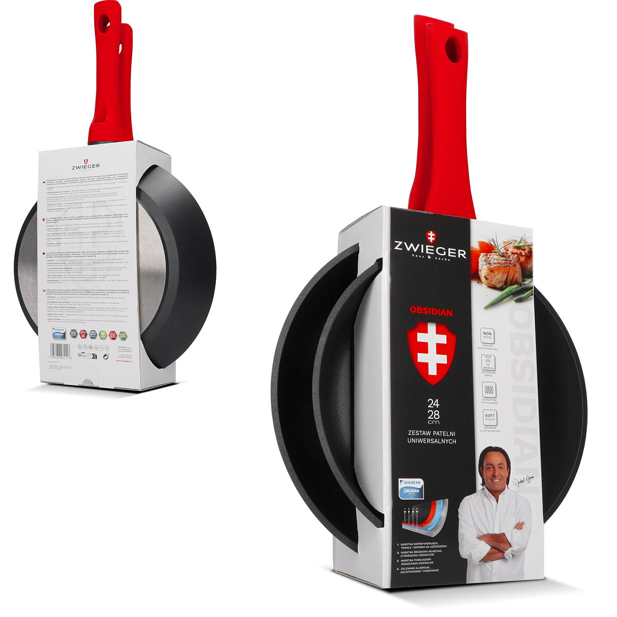 zestaw patelni zwieger obsidian 24 cm 28 cm opakowanie