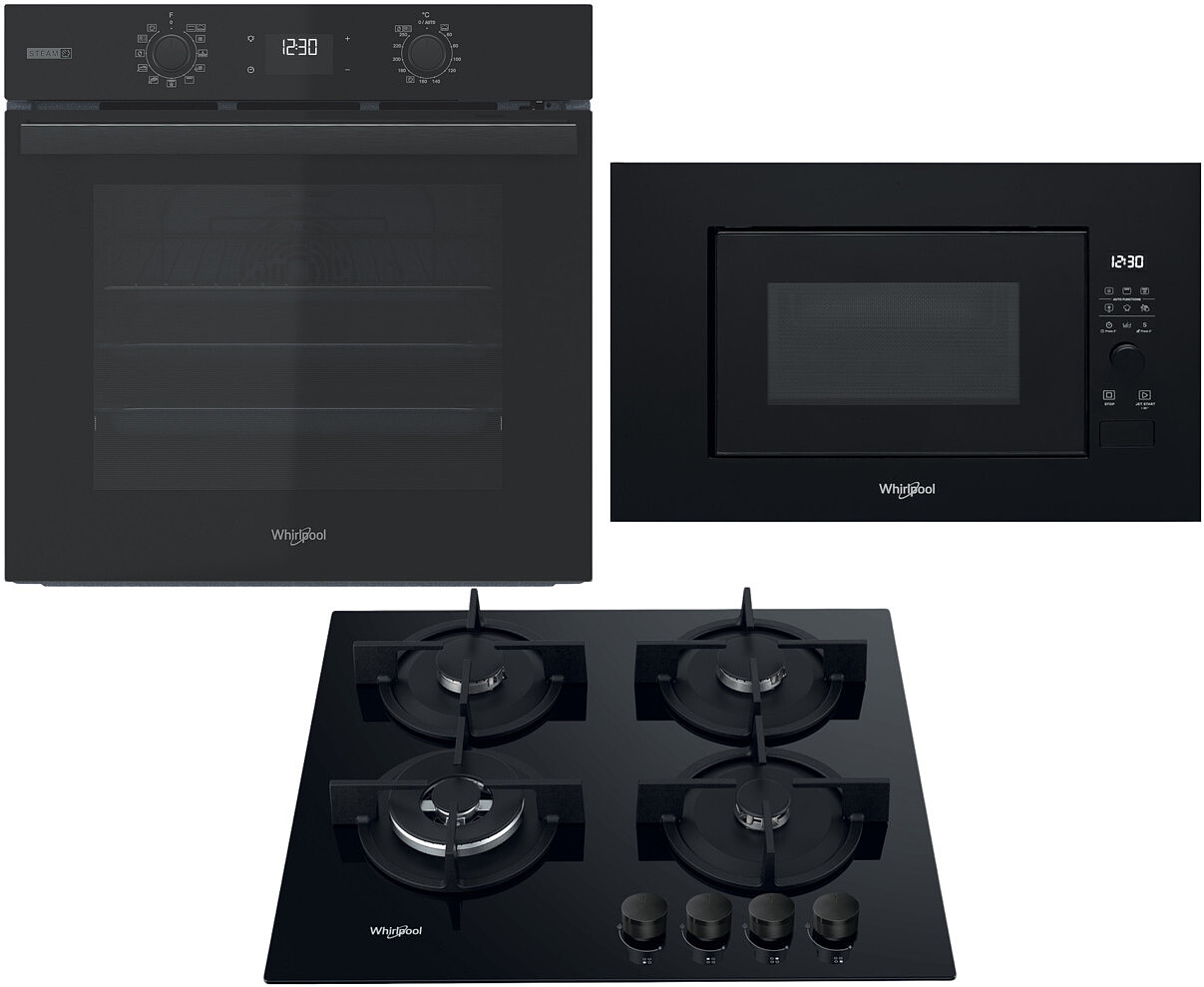 zestaw agd do zabudowy whirlpool piekarnik elektryczny omsr58Ru1sb plyta gazowa akt 625 nb1 kuchenka mikrofalowa wmf200g nb glowne