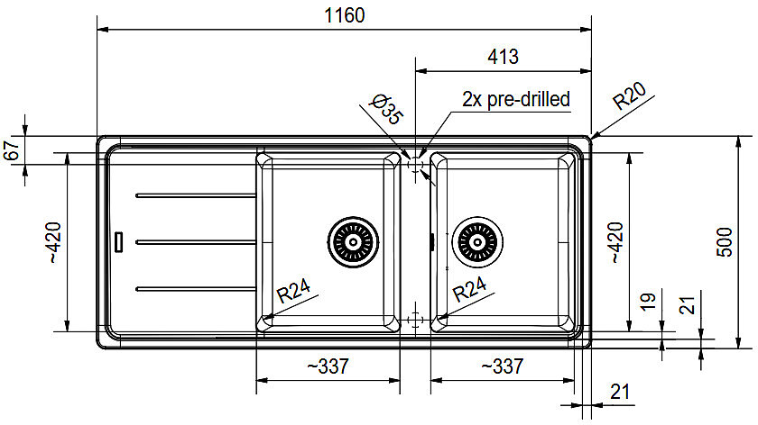 zlewozmywak granitowy franke basis bfg 621 116 rysunek techniczny 1