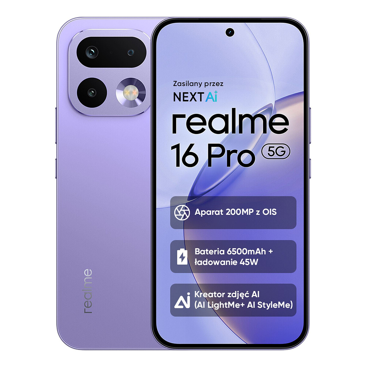 smartfon realme 16 pro 8 256gb fioletowy tyl przod
