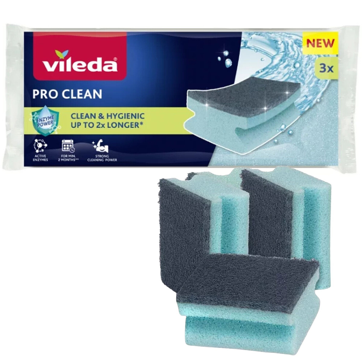 zmywak profilowany vileda z enzymami pro clean 3 szt.glowne zdjecie