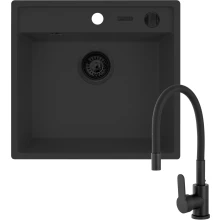 Zestaw Pyramis Zlewozmywak granitowy Camea 53x50 1B + Bateria Flessi Volcano Black Edition