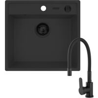 Zestaw Pyramis Zlewozmywak granitowy Camea 53x50 1B + Bateria Flessi Volcano Black Edition