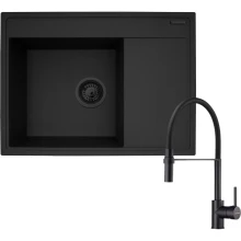 Zestaw Pyramis Zlewozmywak granitowy Camea 68x50 1B1D L Volcano Black Edition + Bateria Serina