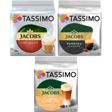 Zestaw kapsułek Tassimo Jacobs Cafe Au Lait 16 szt. + Espresso Classico 16 szt. + Latte Macchiato Vanilla 8 szt.