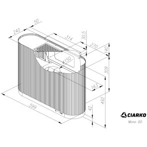 okap kominowy ciarko design mono 60 burgundy rysunek techniczny