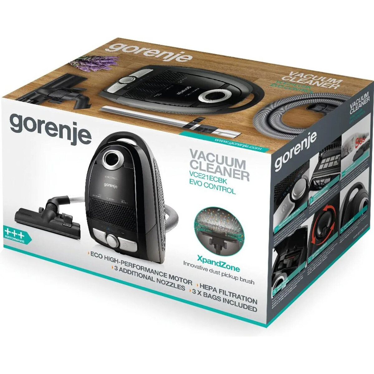 odkurzacz workowy gorenje vce21ecbk opakowanie