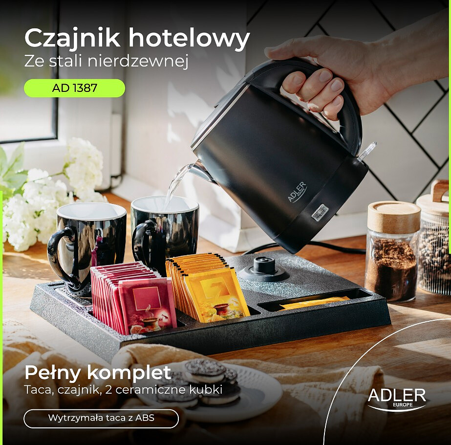 czajnik elektryczny adler ad 1387 2 kubki pelny komplet