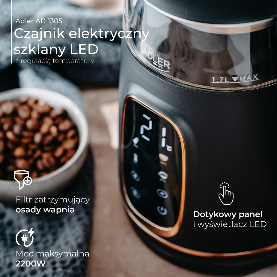 czajnik elektryczny adler ad 1305 bg czarno zloty czajnik szklany 2
