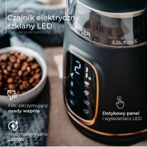 czajnik elektryczny adler ad 1305 bg czarno zloty czajnik szklany 2