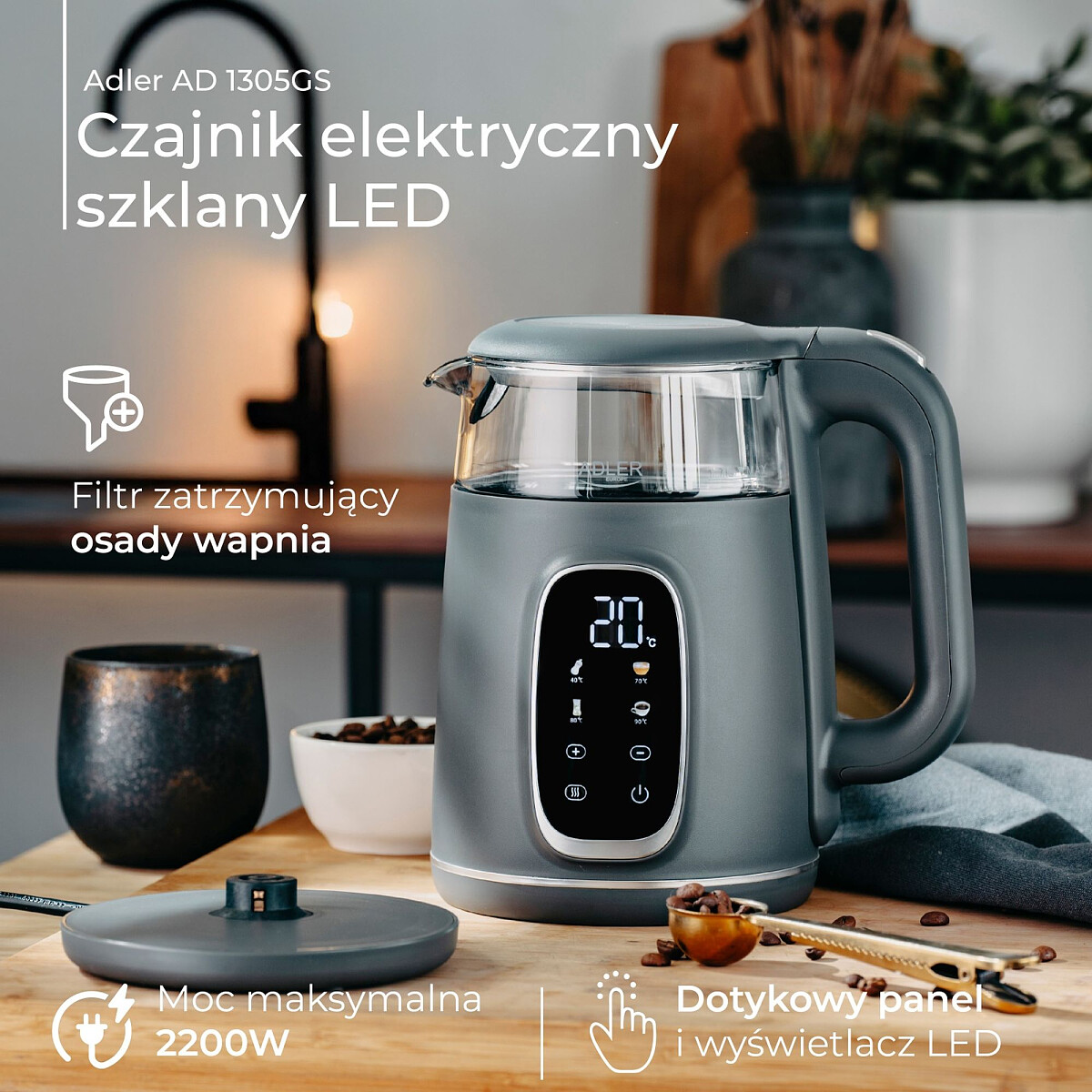 czajnik elektryczny adler ad 1305 gs szaro srebrny cechy 8