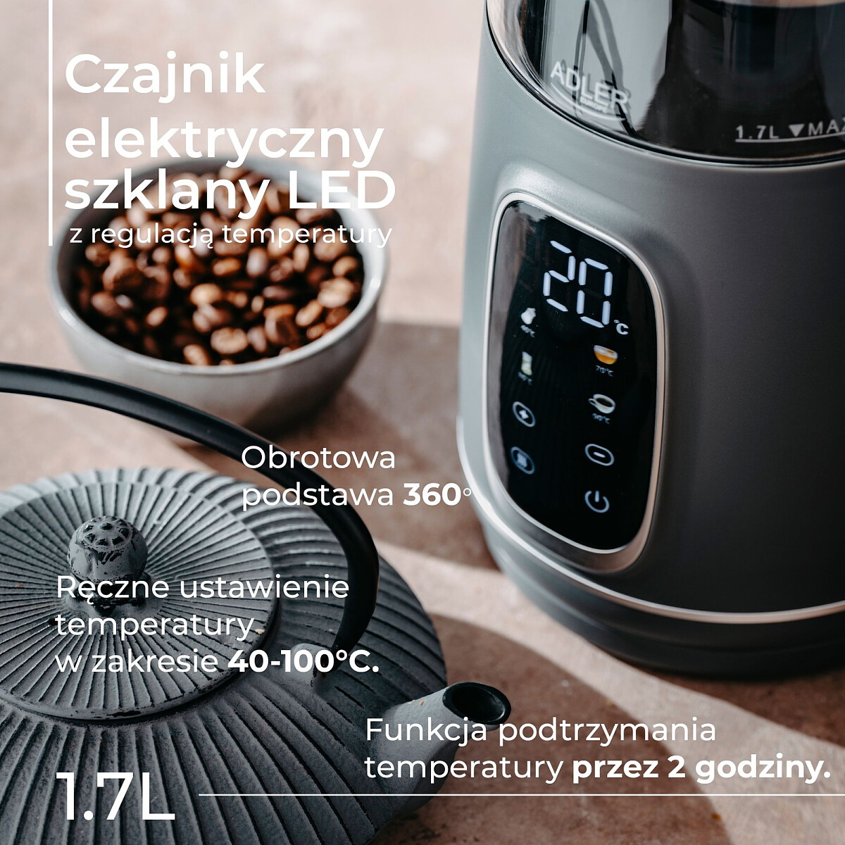 czajnik elektryczny adler ad 1305 gs szaro srebrny cechy 9