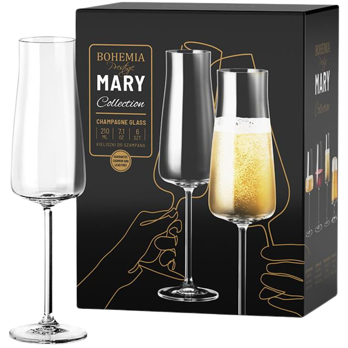 komplet kieliszkow do szampana bohemia prestige mary 210 ml 6 szt. opakowanie