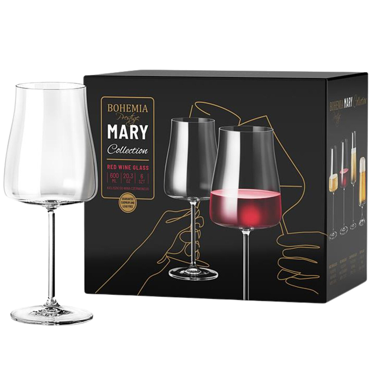 komplet kieliszkow do wina bohemia prestige mary 600 ml 6 szt. opakowanie